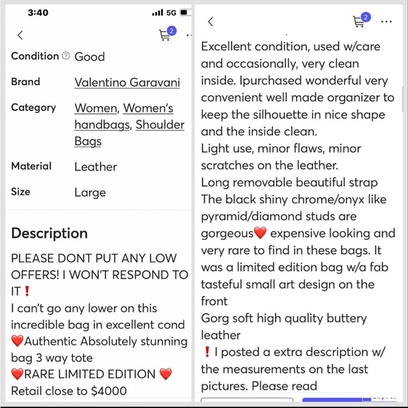 Valentino ROCKSTUD 3 /Way💥SUPER GORG BOLD SEXY ELEGANT💥Large 13” - Picture 16 of 16